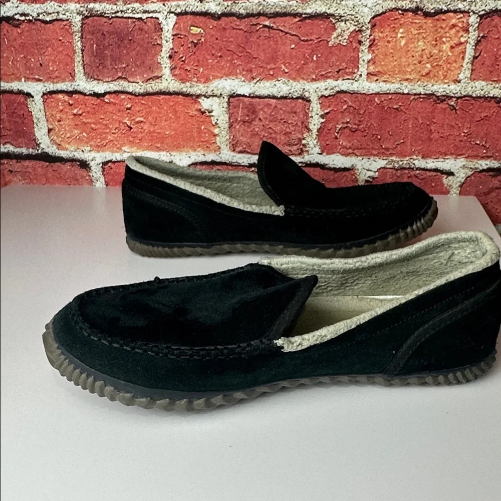 Sorel Men’s Slip-On Shoes Size 10 Black Suede Sherpa Lined Comfort Loafers